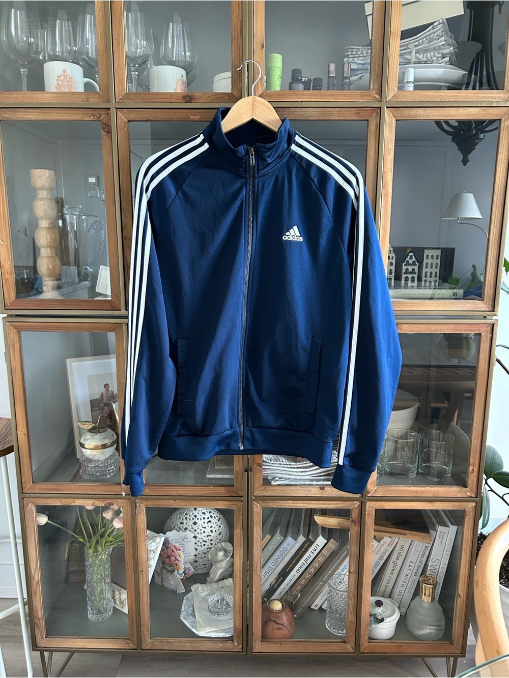 Adidas Navy Blue Track Jacket with White 3-Stripes